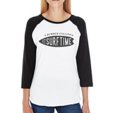 Summer Calling It's Surf Time Womens Black And White Baseball Shirt