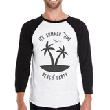 It's Summer Time Beach Party Mens Black And White Baseball Shirt