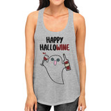 Happy Hallowine Ghost Wine Womens Grey Tank Top