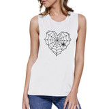 Heart Spider Web Womens White Muscle Top