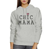 Chic Mama Gray Round Neck Simple Design Graphic Hoodie For Her