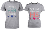 I Stole Her Heart, So I'm Stealing Heart Matching Couple Shirts in Grey (Set)