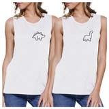 Dinosaurs BFF Matching White Muscle Tops
