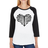 Skeleton Heart Womens Black And White BaseBall Shirt