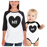 Bff Hearts Kid and Baby Matching Black And White Baseball Shirts