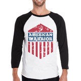 American Warrior Mens Black Baseball Jersey 3/4 Sleeve Tee Cotton