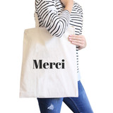 Merci Natural Canvas Bag Cute And Simple Shoulder bags Gift For Her