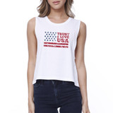 Trust Love USA Womens White Crop Top Round Neck Line Cotton Tanks