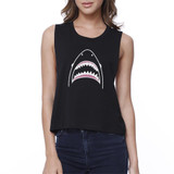 Shark Womens Black Cute Graphic Crop Tee Shirt Funny Summer Gifts