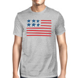 USA Flag Mens Grey Round Neck Tee Unique American Flag Graphic Tee