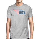 Seek & Travel USA American Flag Shirt Mens Gray Cotton Graphic Tee