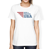 Seek & Travel USA American Flag Shirt Womens White Graphic Tshirt