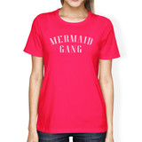 Mermaid Gang Hot Pink Womens Crewneck Cotton Shirt Cool Summer Top