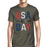 USA All Day Mens Dark Grey Round Neck T-Shirt Patriotic Gift Ideas