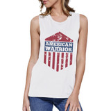 American Warrior White Crewneck Cotton Graphic Muscle Tee For Women