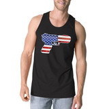 Pistol Shape American Flag Men Tank Top Unique Fourth Of July Tee