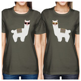 Llamas With Sunglasses BFF Matching Dark Grey Shirts