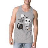 Trick-Or-Treat Skeleton Black Cat Mens Grey Tank Top