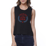 God Bless USA Womens Black Cotton Crop Tee Independence Day Gifts