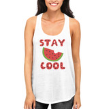 Stay Cool Watermelon White Tanktop Women's Cute Summer Racer Back Tank Top