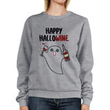 Happy Hallowine Ghost Wine Grey SweatShirt