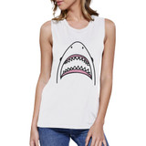 Shark Womens White Summer Muscle Top Sleeveless Lightweight Cotton