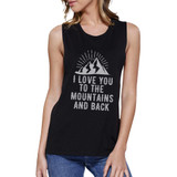 Mountain And Back Womens Black Round Neck Cute Design Tank Top
