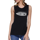 Summer Calling It's Surf Time Womens Black Muscle Top