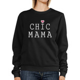 Chic Mama Black Unique Design Sweatshirt Crew Neck Fleece For Moms