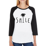Smile Palm Tree Baseball Tee For Women Unique Design Summer Top