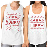Pixel Nordic Hubby And Wifey Matching Couple White Tank Tops