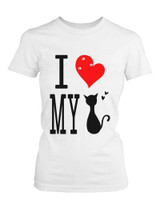 Funny Graphic Statement Womens White T-shirt - I Love My Cat