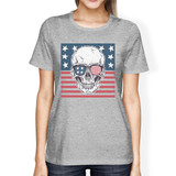 Skull American Flag Shirt Womens Grey Round Neck Tee US Army Gift