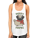 Merry Pugmas Pug Womens White Tank Top