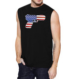 Pistol Shape American Flag Men Muscle Top Unique Fourth Of July Top