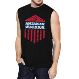 American Warrior Black Crewneck Cotton Graphic Muscle Tanks For Men