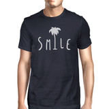 Smile Palm Tree Mens Navy Cotton Round Neck Tee Outfit For Summer