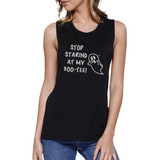 Stop Staring At My Boo-Tee Ghost Womens Black Muscle Top