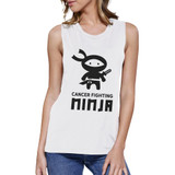 Cancer Fighting Ninja Womens White Muscle Top