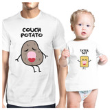 Couch Potato Tater Tot Dad and Baby Matching White Shirt