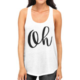 Oh Womens White Sleeveless Tanks Cute Calligraphy Gym Workout Top