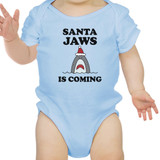 Santa Jaws Is Coming Baby Sky Blue Bodysuit