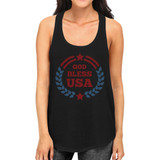 God Bless USA Womens Black Cotton Tank Top Independence Day Gifts