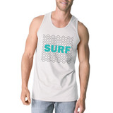 Surf Waves Mens White Summer Sleeveless Shirt For Surfing Lover