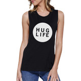 Hug Life Women's Black Muscle Top Simple Design Love For Life Quote