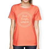 Food Friends Sunshine Cute Lettering Womens Peach Round Neck Tee
