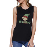 Hashtag Selfie Elf Womens Black Muscle Top