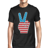 American Flag Mens Black Graphic Shirt Unique Peace Sign Design Tee