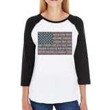 50 States Us Flag Womens Black Graphic Raglan Tee Cotton Round Neck