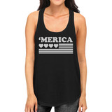 'Merica Women Black Cotton Tank Top Unique American Flag With Heart